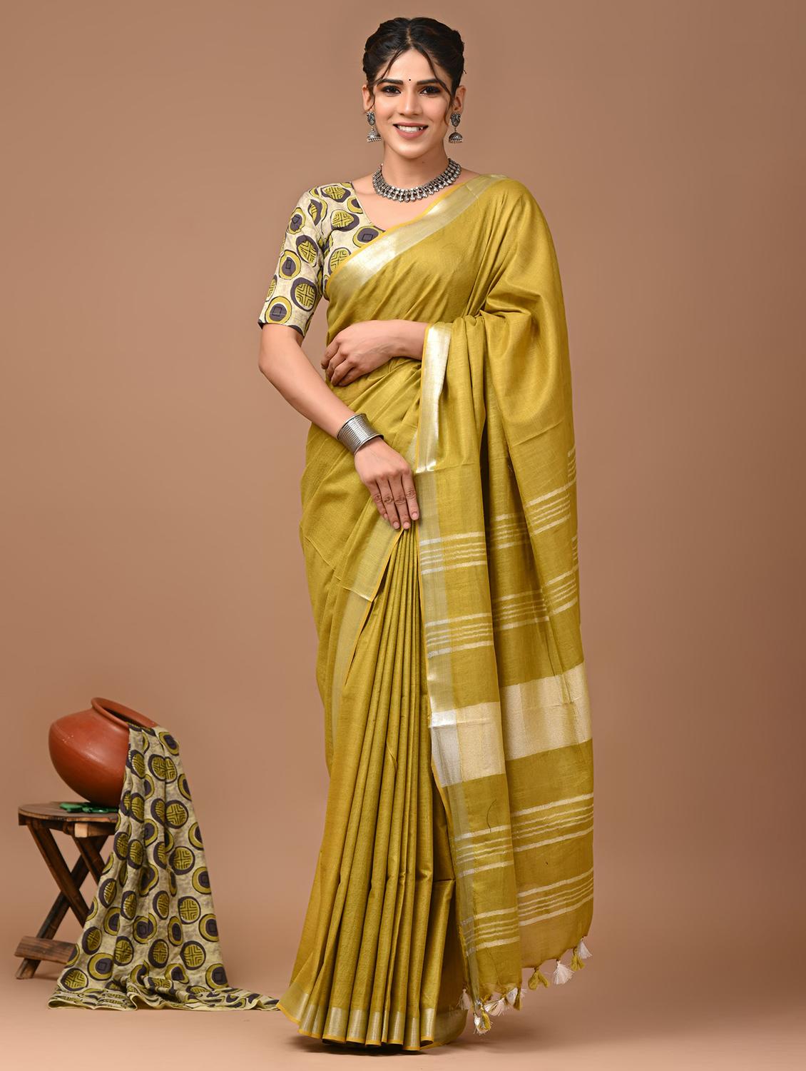 women solid handloom saree with blouse