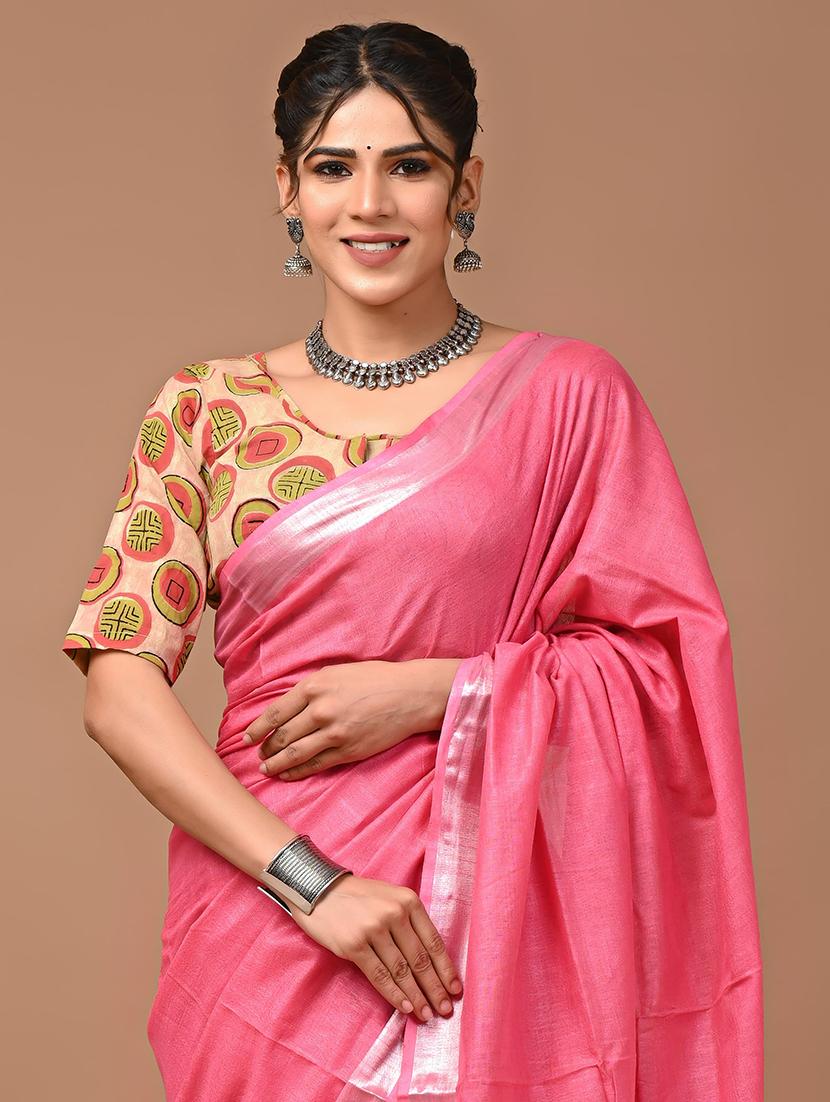 women solid handloom saree with blouse - 21613989 - Standard Image - 3
