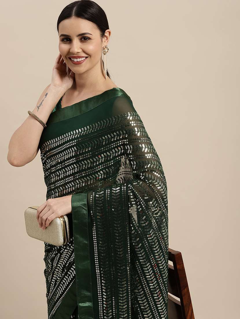 women green sequin work georgette saree with blouse - 21614020 -  Standard Image - 3