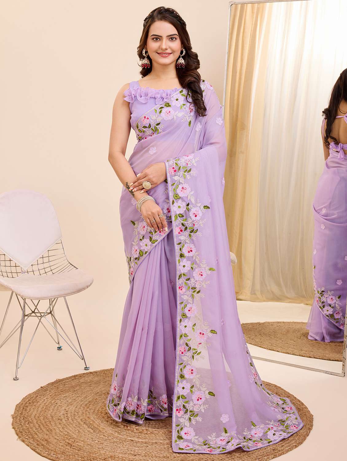 women solid with work ready to wear saree - 21614029 - Zoom Image - 0