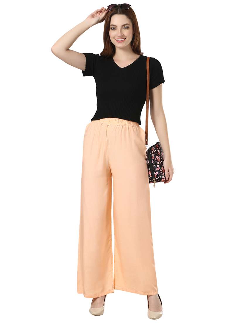 women orange solid palazzo - 21614082 -  Standard Image - 3