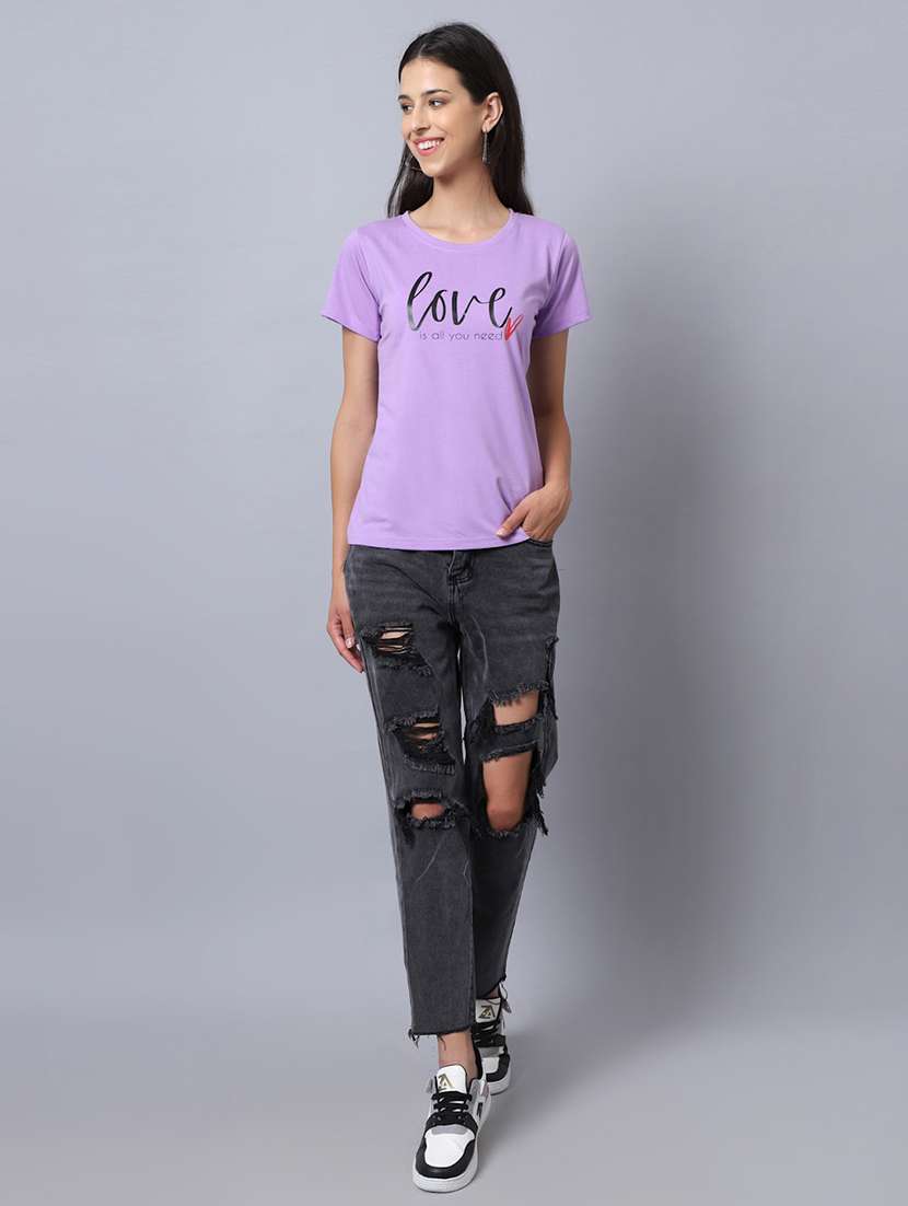 women round neck chest print t-shirt - 21615057 -  Standard Image - 3