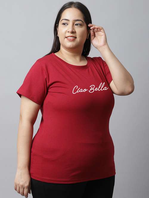 women typographic chest printed plus size t-shirt - 21615075 - Standard Image - 0