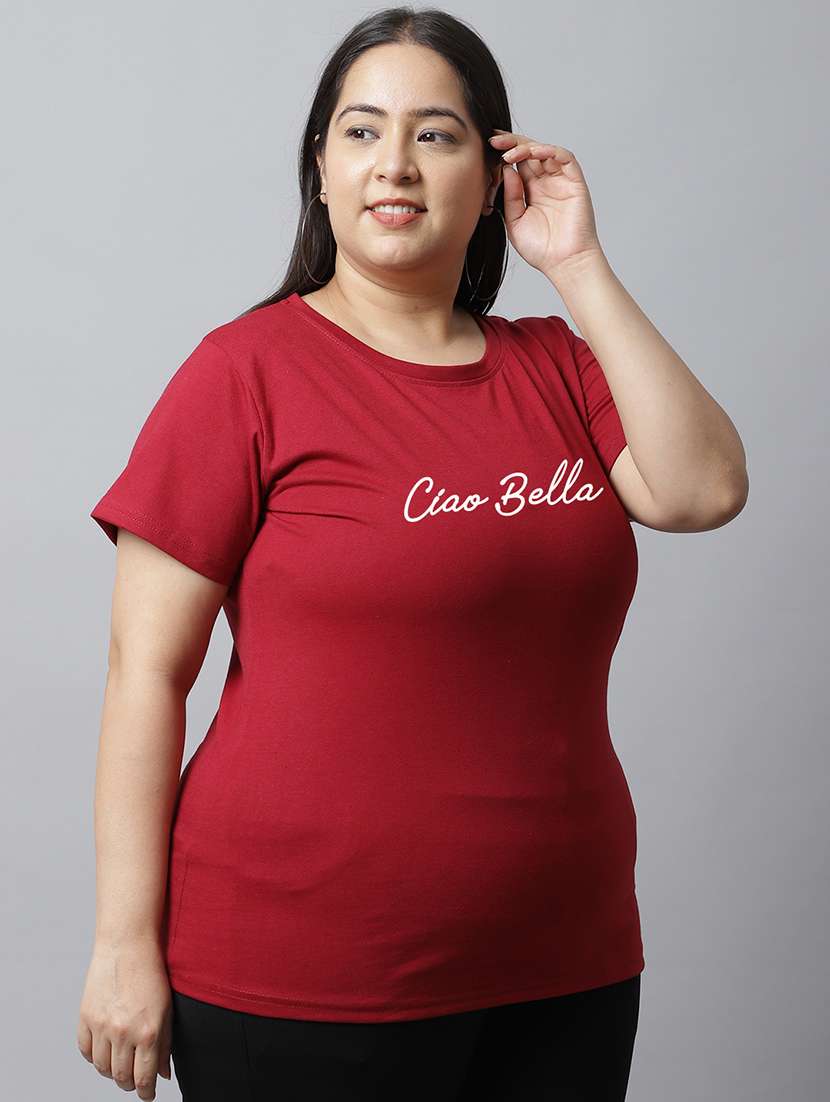 women typographic chest printed plus size t-shirt - 21615075 - Zoom Image - 0