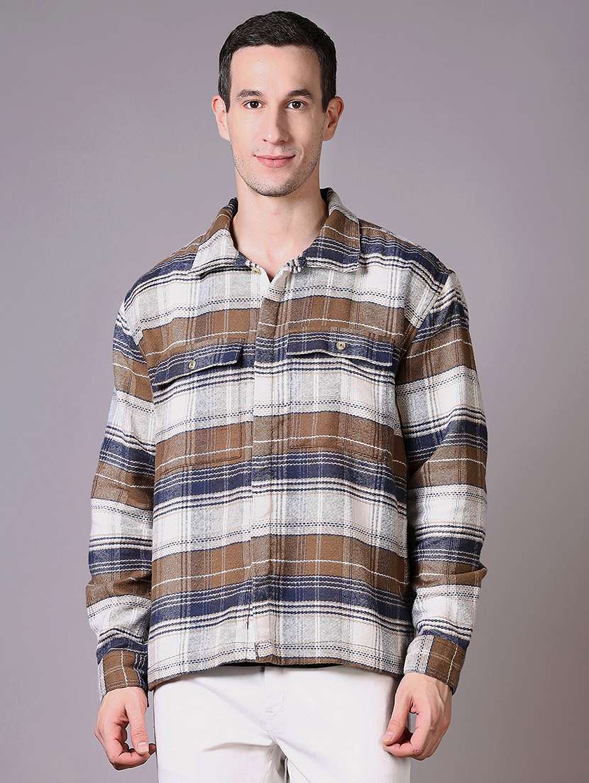 men checks long sleeve shacket