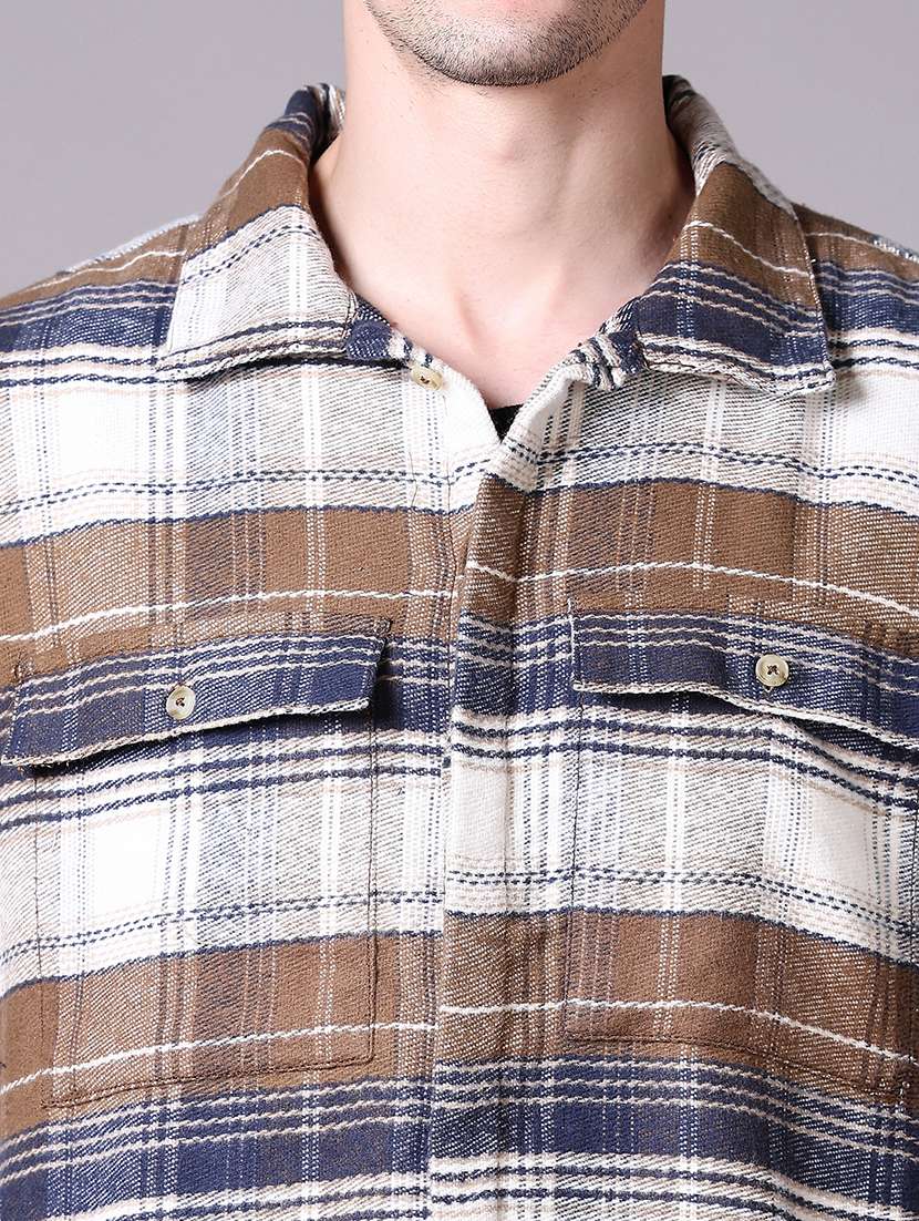 men checks long sleeve shacket - 21615654 -  Standard Image - 5