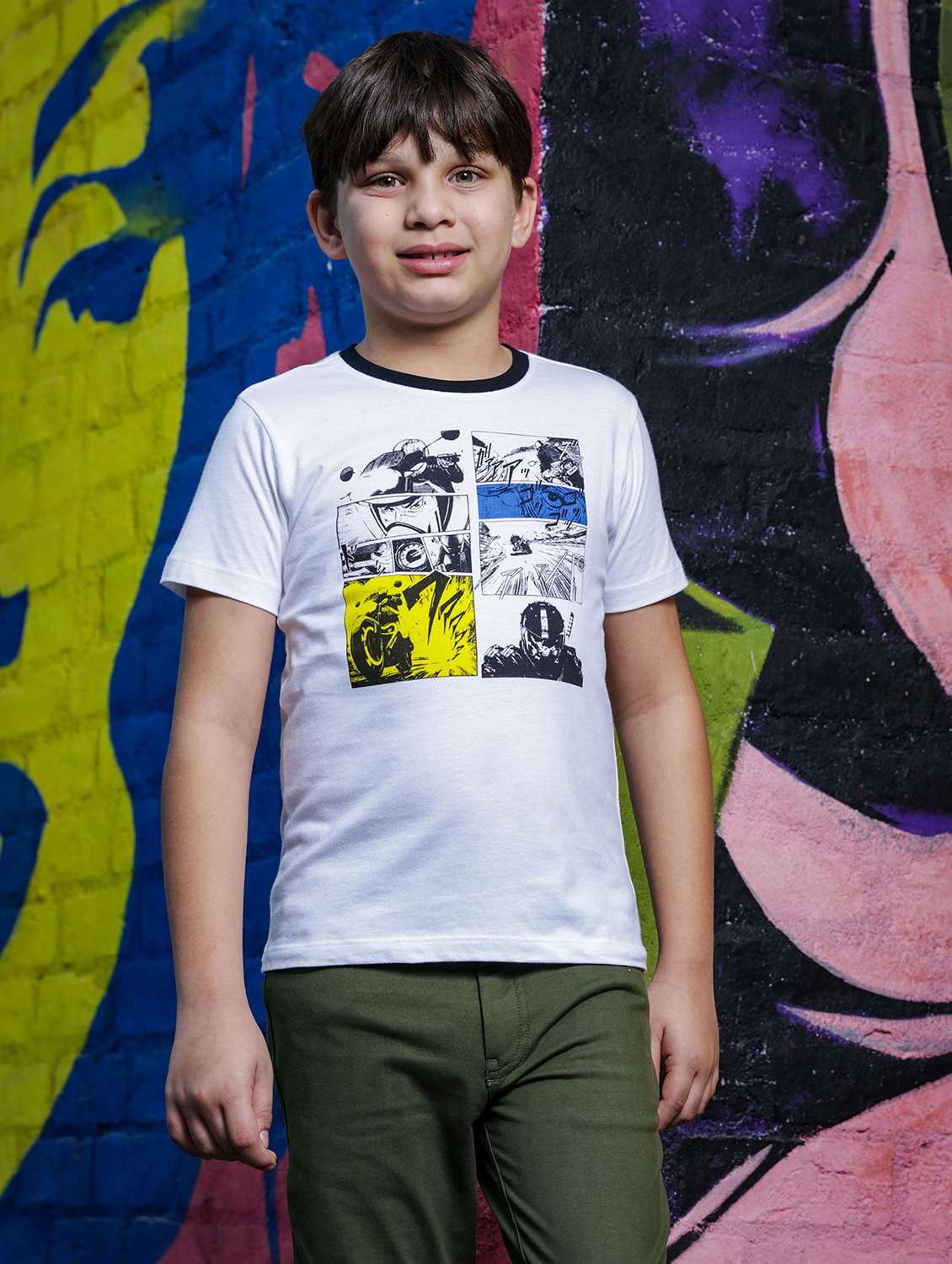 boys round neck front print short sleeves t-shirt - 21617013 - Zoom Image - 0