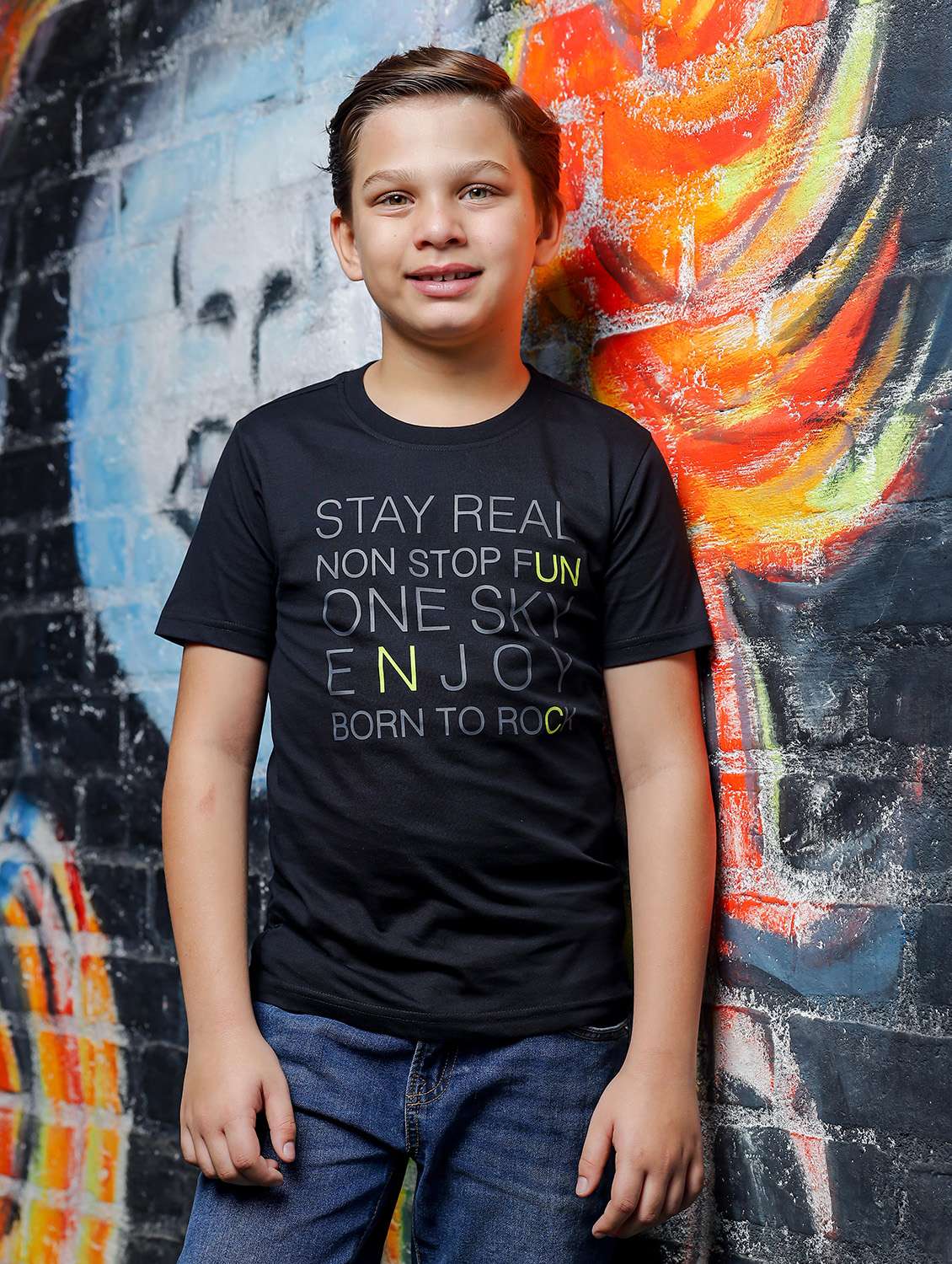 boys round neck front print short sleeves t-shirt - 21617024 - Zoom Image - 0