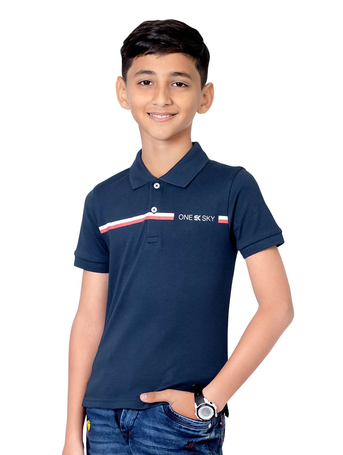boys chest striped short sleeves polo t-shirt