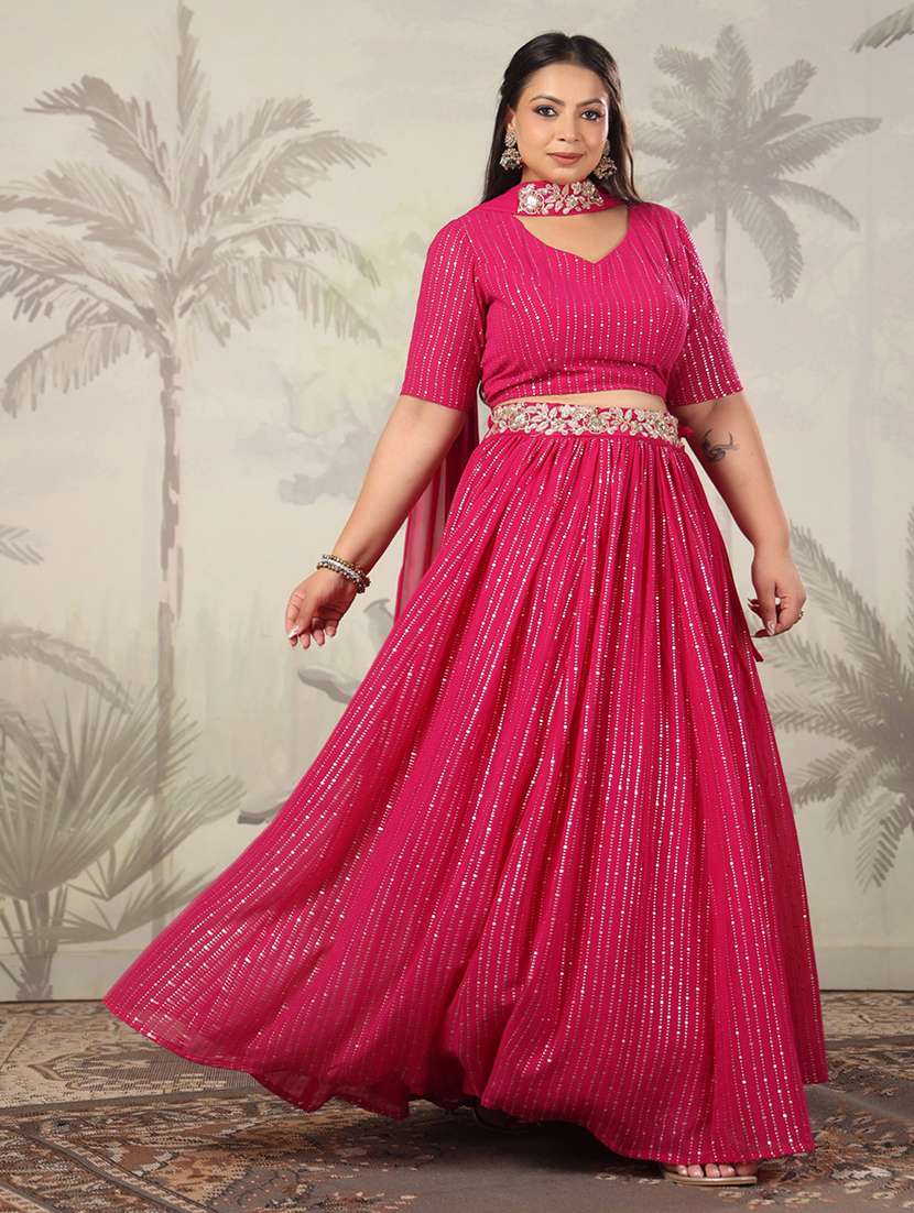 women pink  foil printed  flared stitched lehenga - 21617158 -  Standard Image - 3