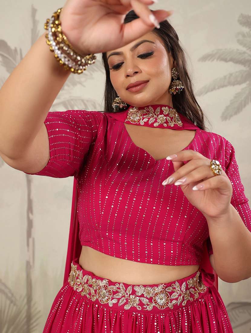 women pink  foil printed  flared stitched lehenga - 21617158 -  Standard Image - 5