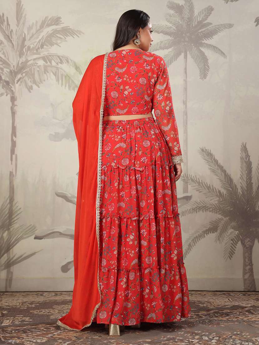 women red floral printed flared stitched lehenga - 21617172 -  Standard Image - 3