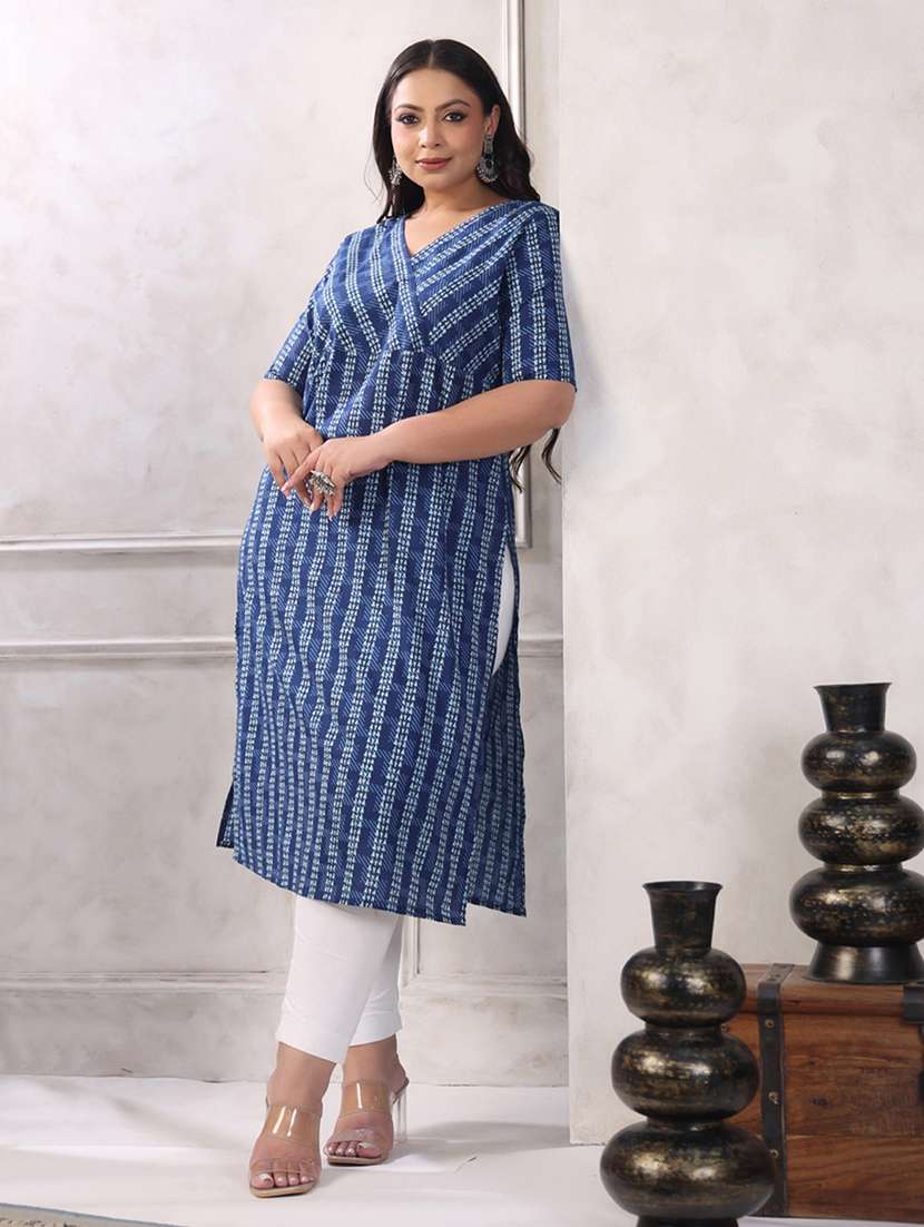 women blue elbow sleeve straight kurta  - 21617186 -  Standard Image - 3