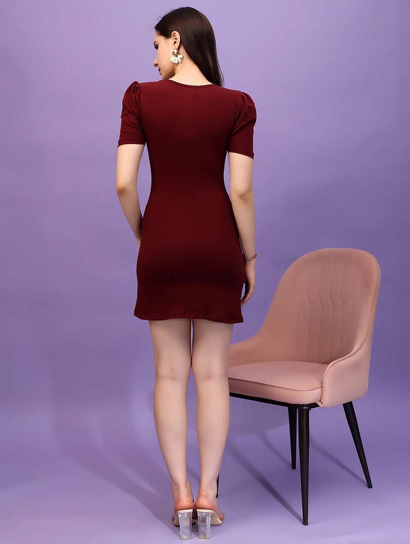 women maroon solid bodycon dress - 21617213 - Standard Image - 3