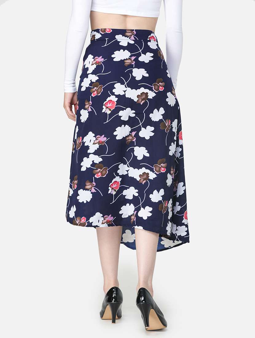 women navy blue floral printed a-line skirt - 21617228 -  Standard Image - 3