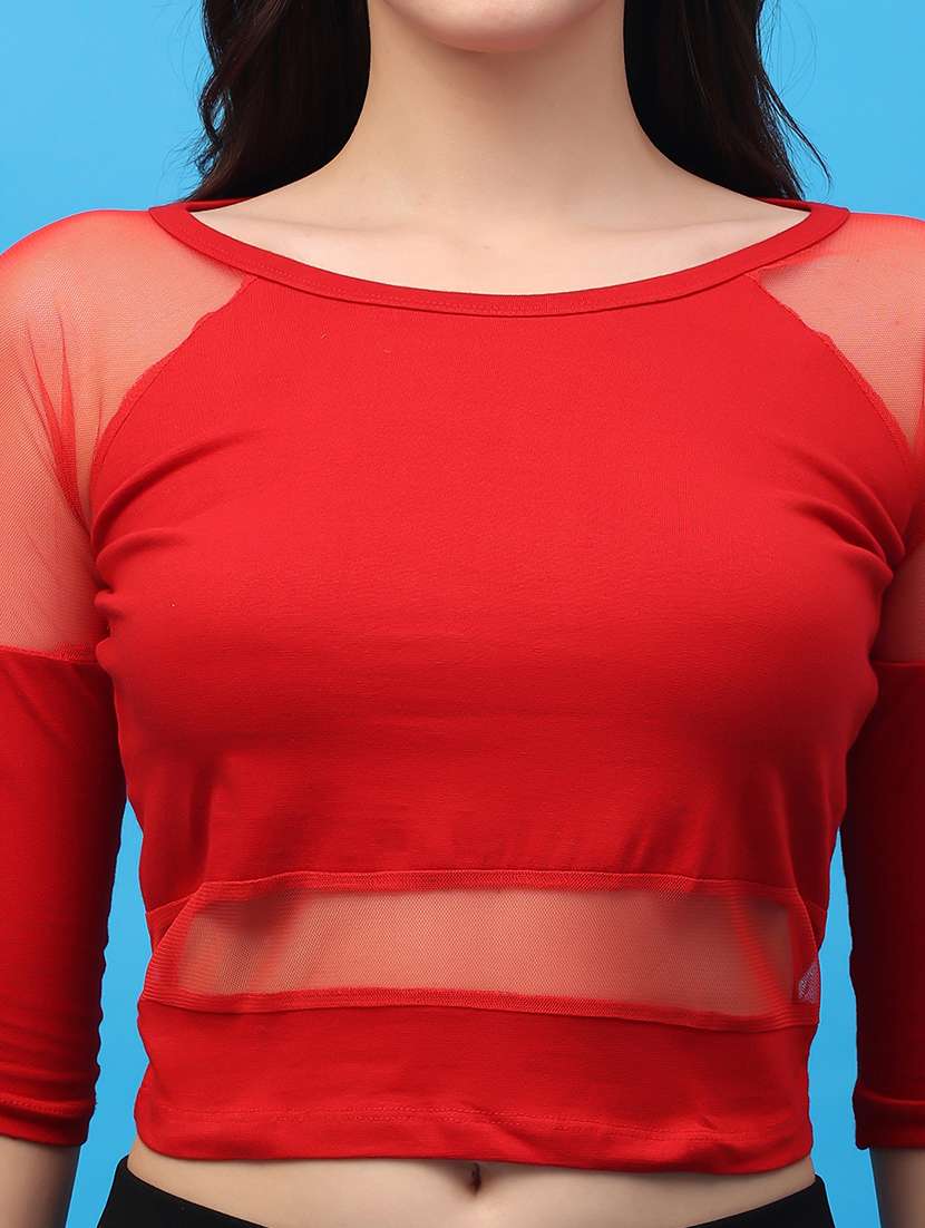 women solid detailed round neck crop top - 21617264 -  Standard Image - 5