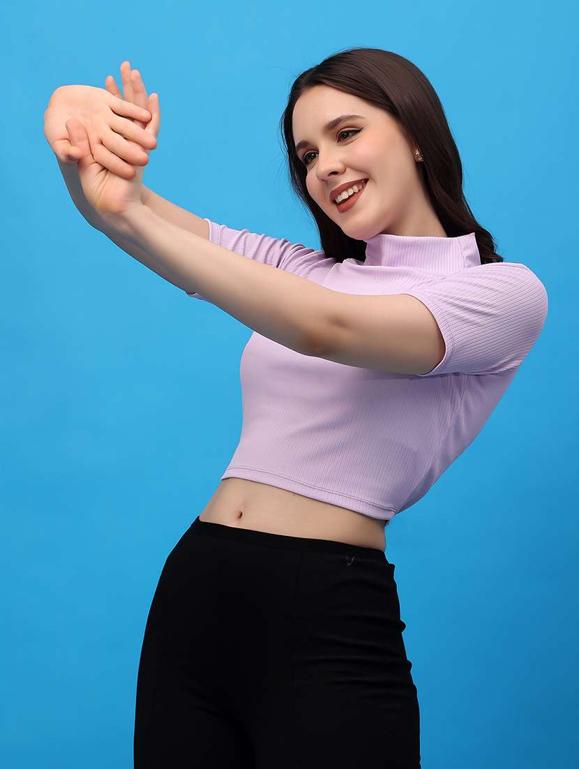 women solid short sleeves crop top - 21617277 -  Standard Image - 3