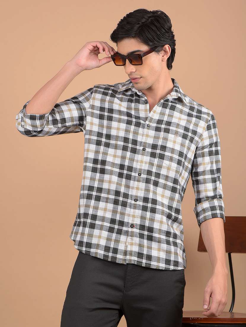 men long sleeves checkered casual shirt
