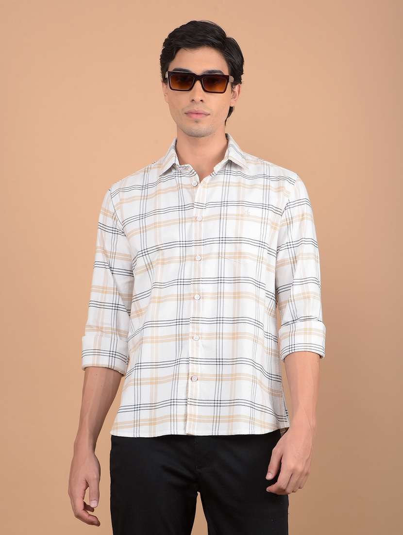 men long sleeves checkered casual shirt