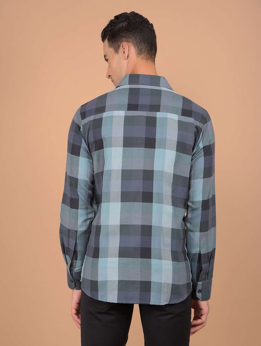 men long sleeves checkered casual shirt - 21617331 -  Standard Image - 3