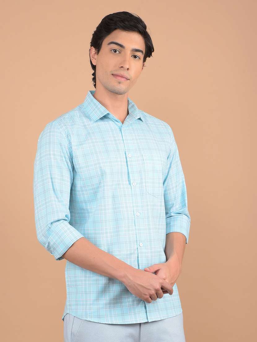 men long sleeves checkered casual shirt