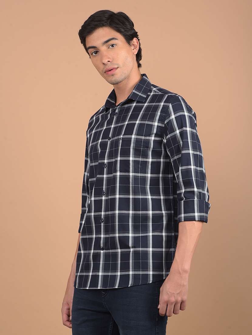 men long sleeves checkered casual shirt