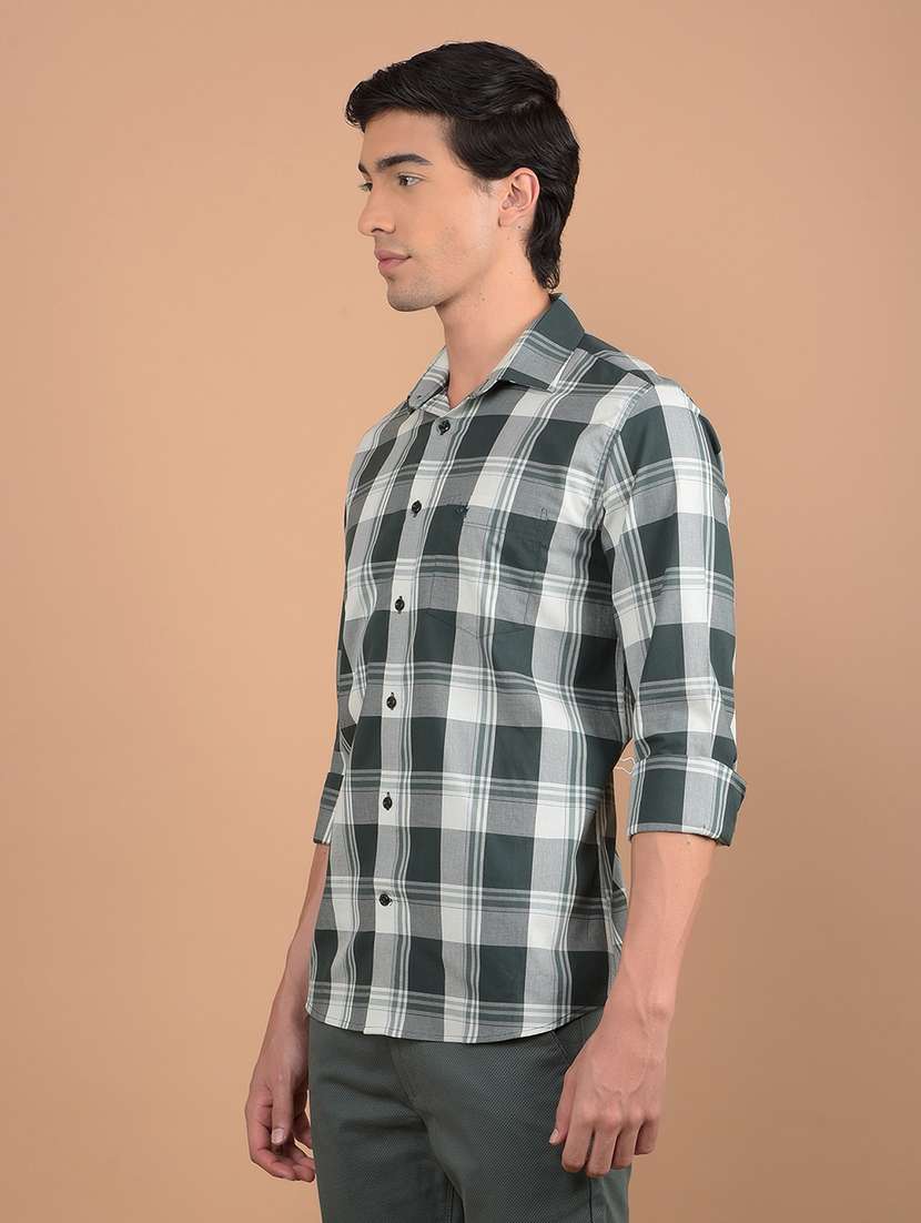 men long sleeves checkered casual shirt