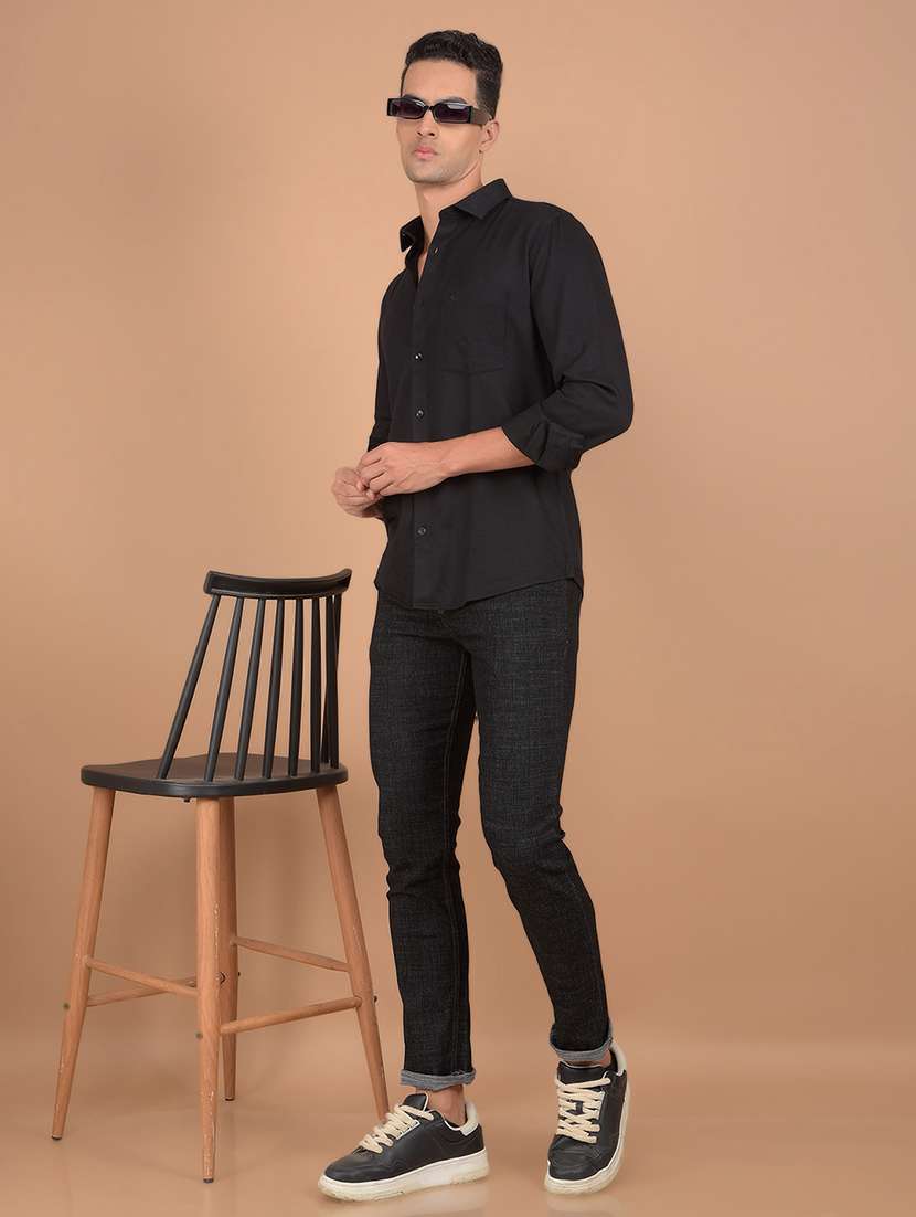 men long sleeves solid casual shirt - 21617355 -  Standard Image - 3