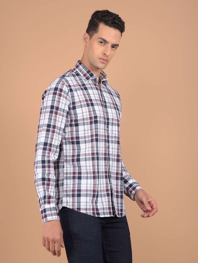 men long sleeves checkered casual shirt