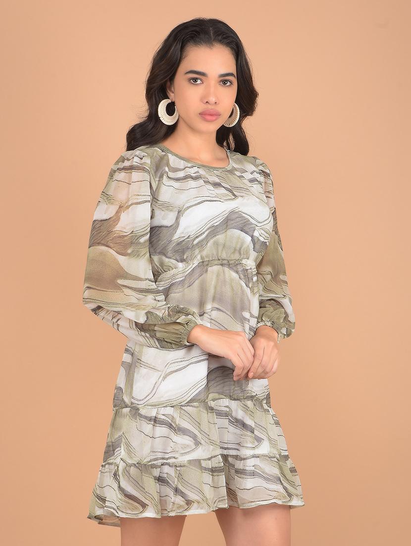 women printed long sleeves tiered dress - 21617364 -  Zoom Image - 0