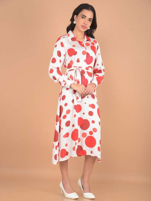 women polka dots printed collared a-line dress - 21617366 - Standard Image - 0