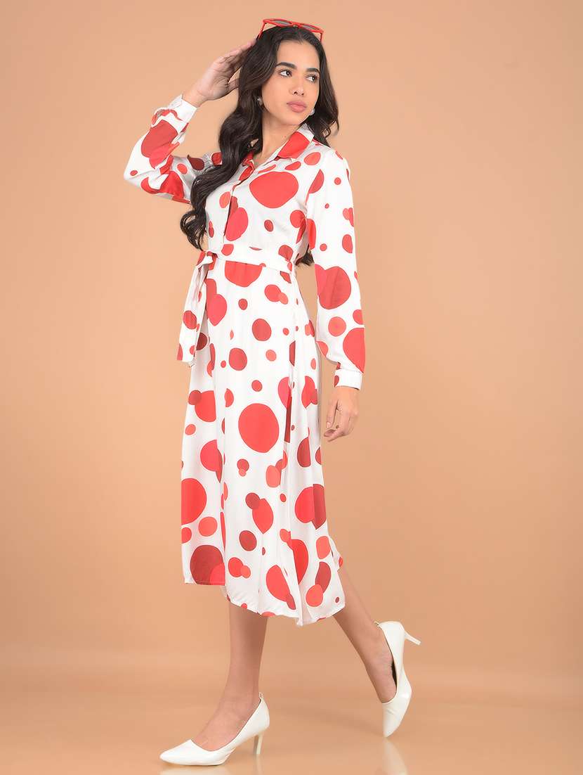 women polka dots printed collared a-line dress - 21617366 - Standard Image - 3