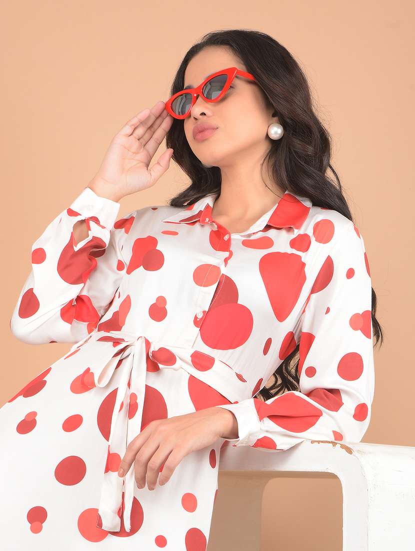 women polka dots printed collared a-line dress - 21617366 - Standard Image - 5