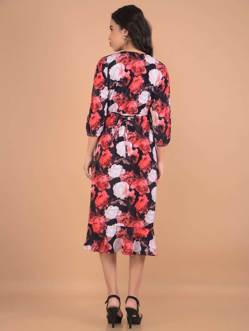 women floral printed overlap neck tiered dress - 21617367 - Standard Image - 3