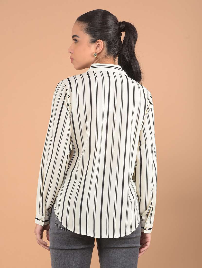 Women White Stripes Regular Shirt - 21617405 -  Standard Image - 3