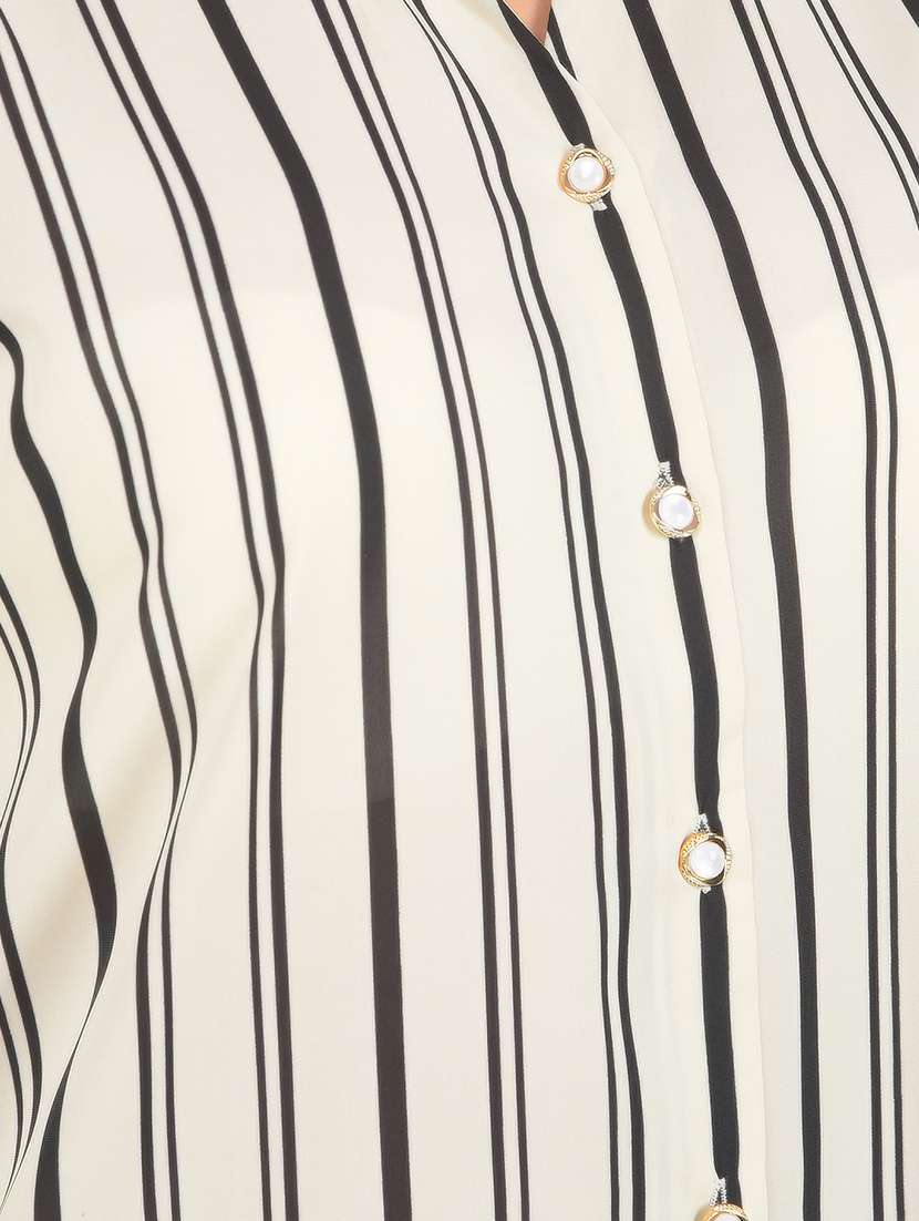 Women White Stripes Regular Shirt - 21617405 -  Standard Image - 5