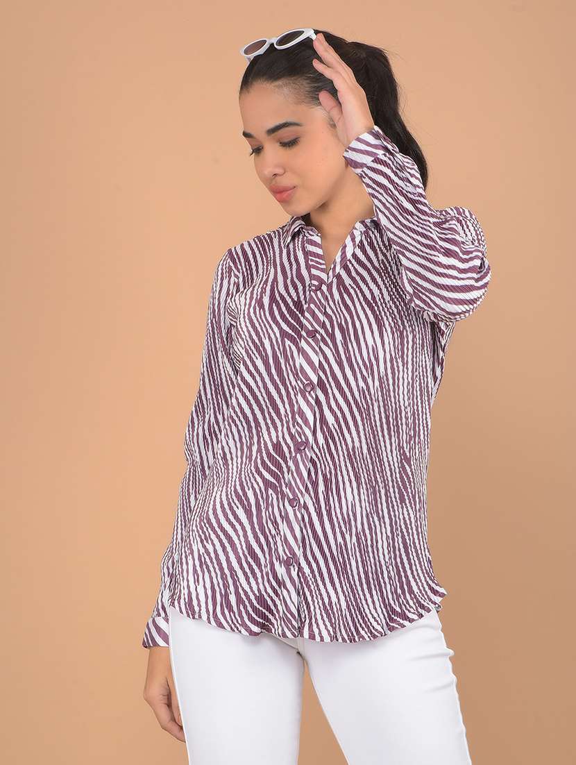 women printed collared shirt