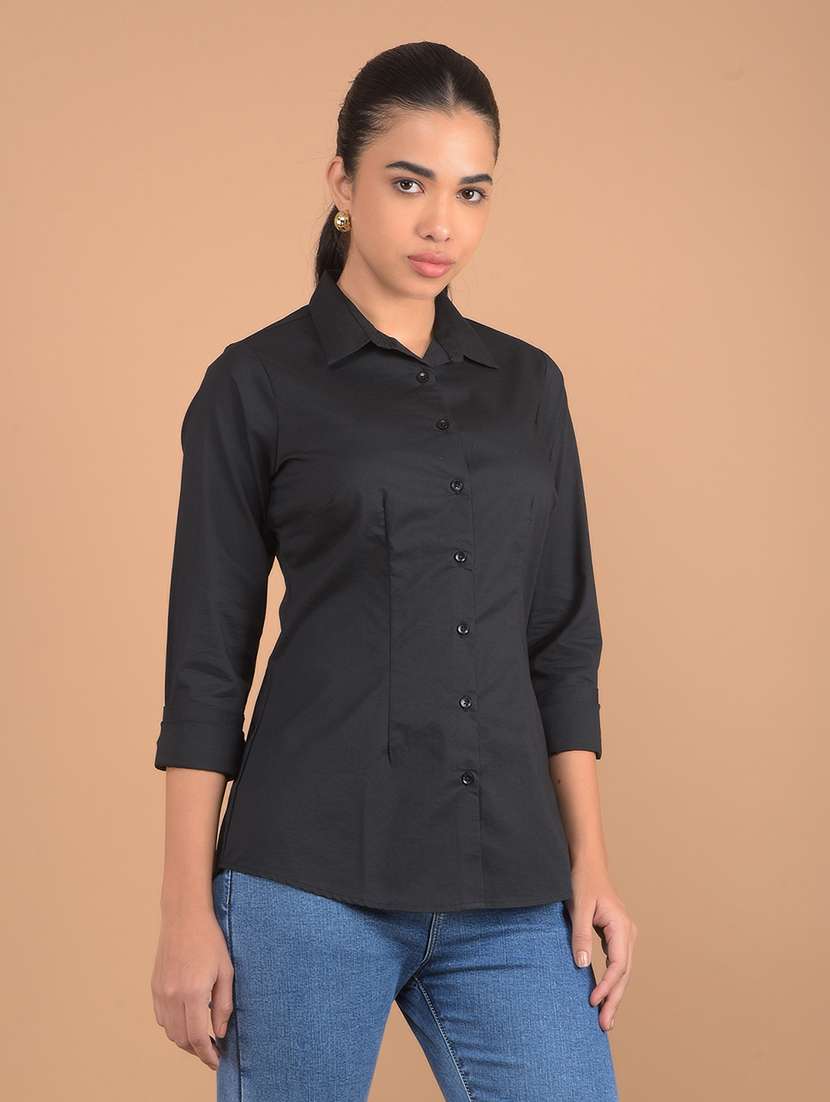 women black solid regular shirt