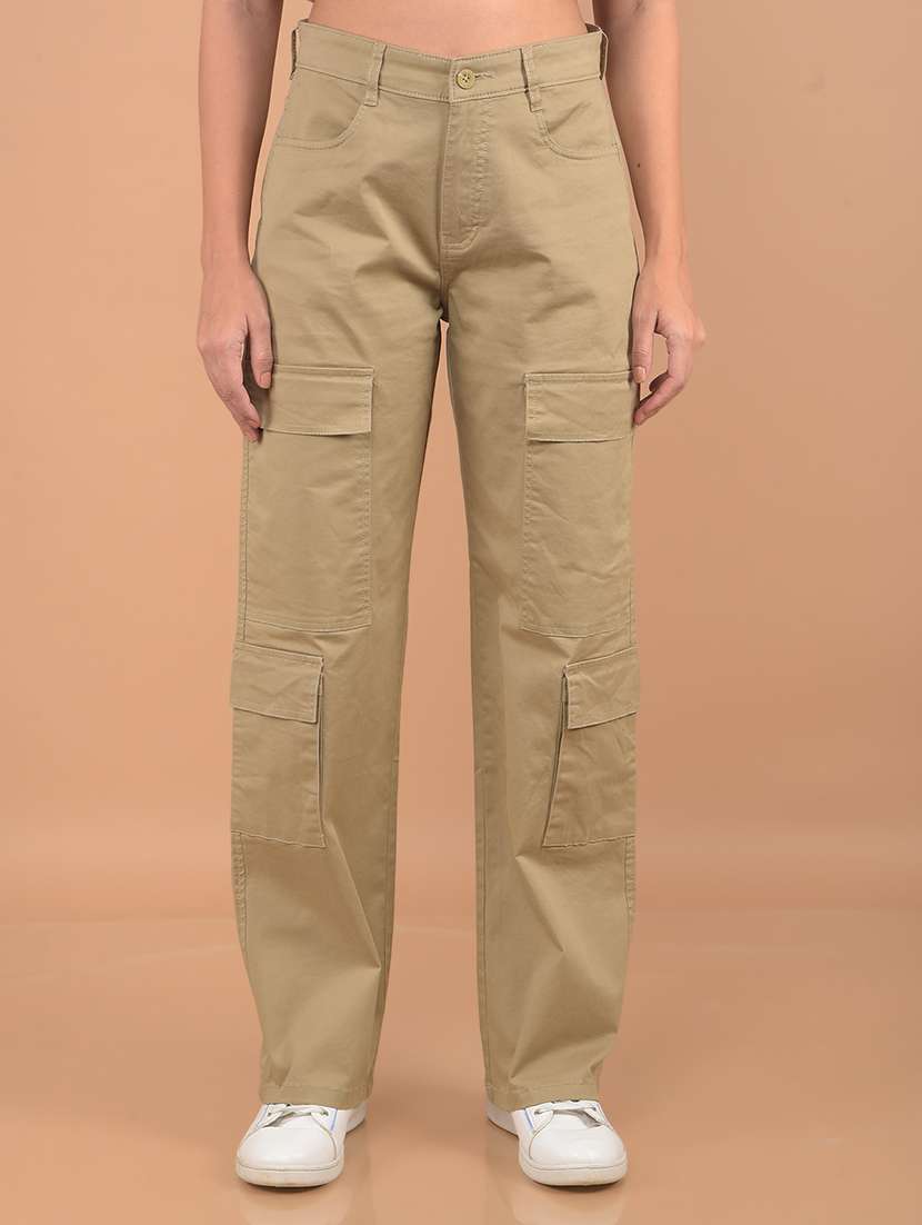 women mid rise solid cargo