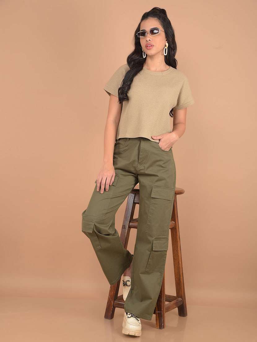 women mid rise solid cargo - 21617416 -  Standard Image - 5