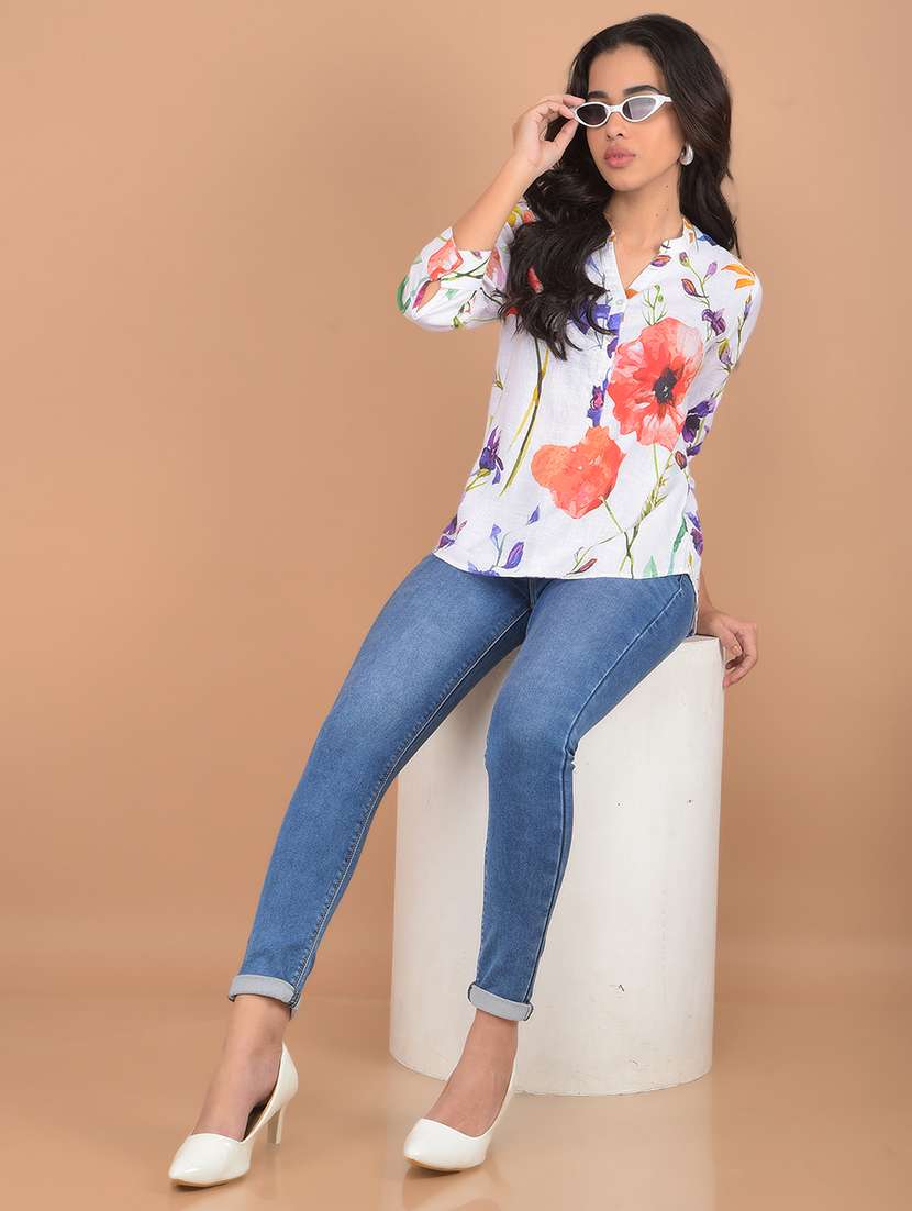 women floral printed three quarter sleeves top - 21617422 - Standard Image - 5