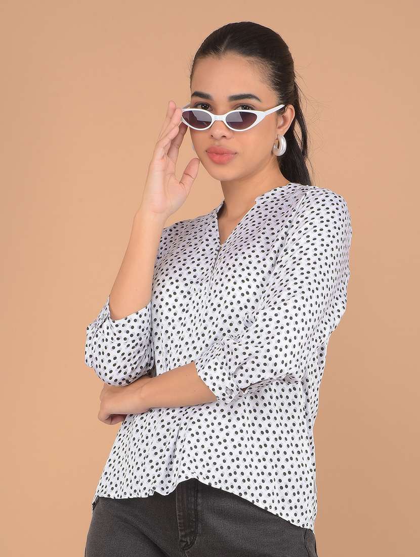 women polka dots printed three quarter sleeves top - 21617424 -  Zoom Image - 0