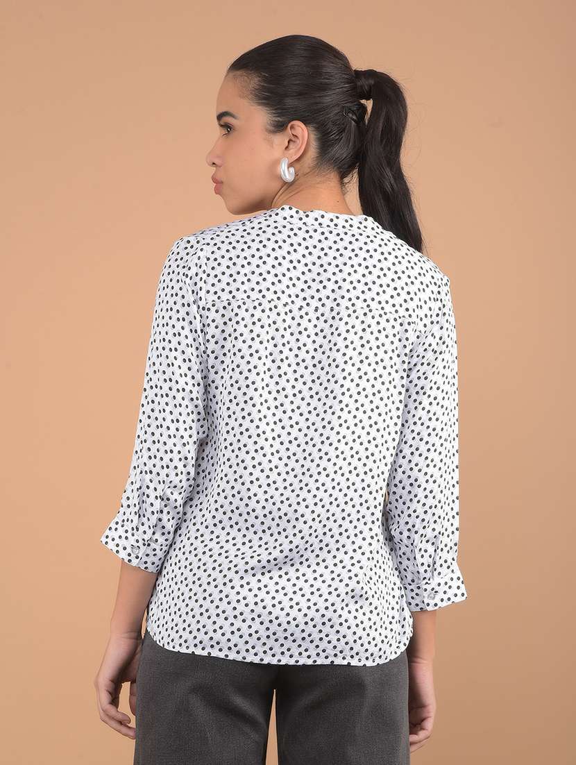 women polka dots printed three quarter sleeves top - 21617424 -  Standard Image - 3