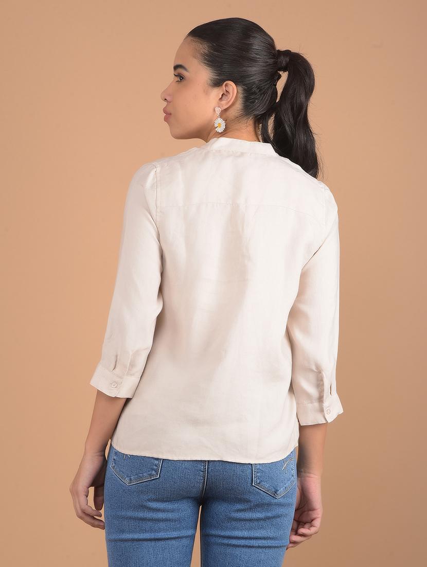 women beige solid regular top - 21617426 - Standard Image - 3