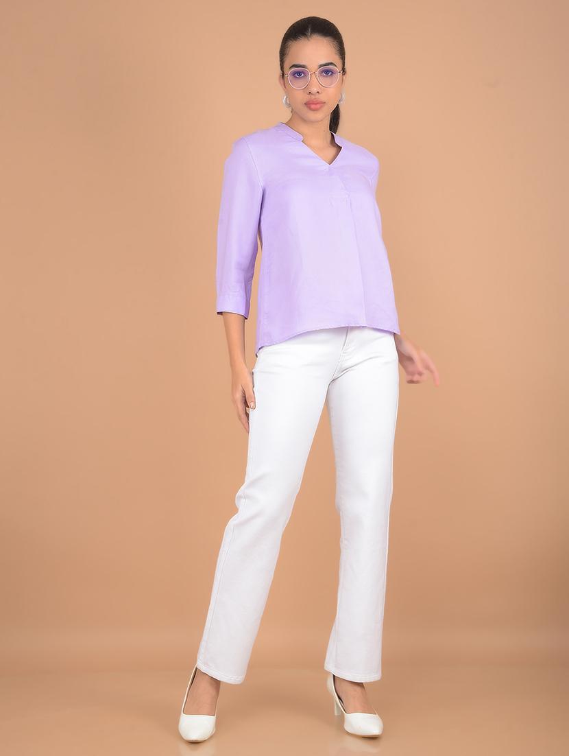 women solid three quarter sleeves top - 21617427 - Standard Image - 3