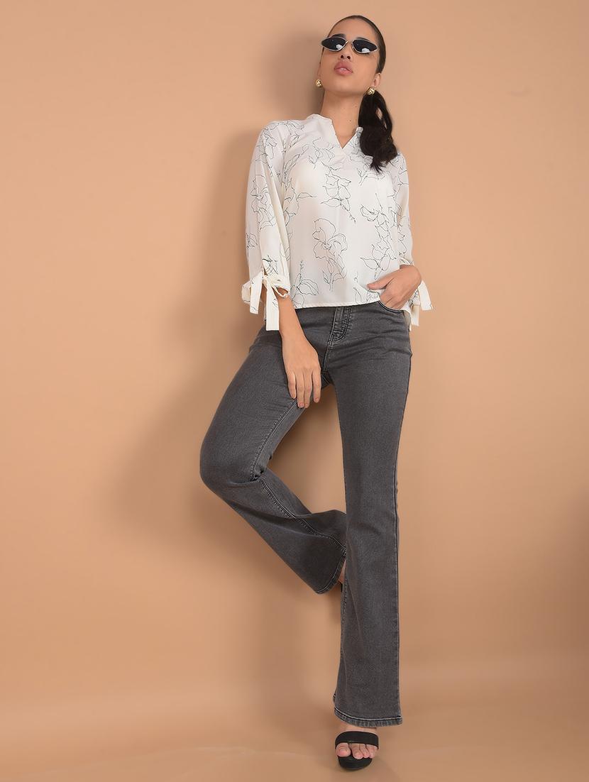 women printed mandarin collar top - 21617428 - Standard Image - 3