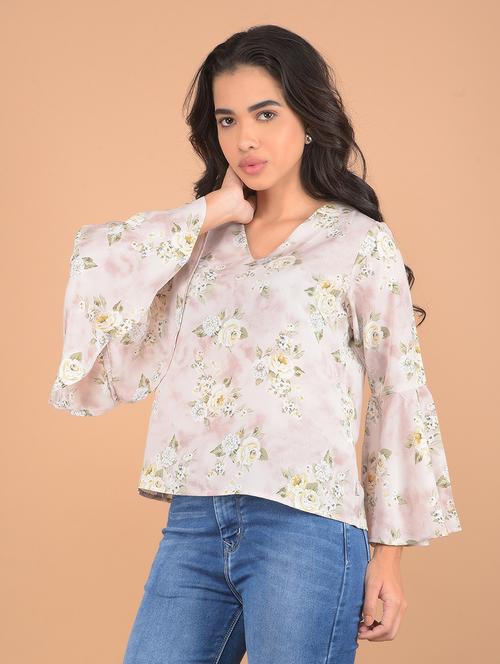 women floral printed v neck top - 21617429 - Standard Image - 0