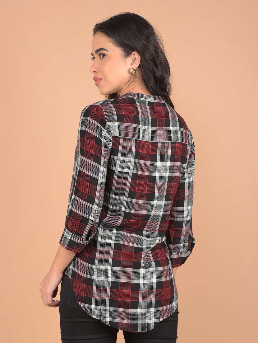 women checked printed three quarter sleeves top - 21617432 - Standard Image - 3