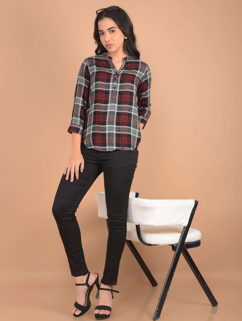 women checked printed three quarter sleeves top - 21617432 - Standard Image - 5