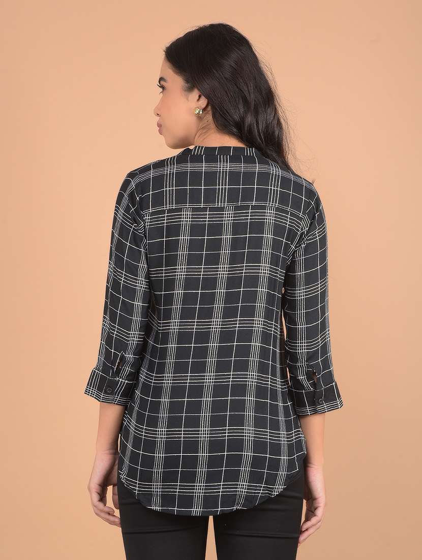 women checked printed three quarter sleeves top - 21617434 - Standard Image - 3